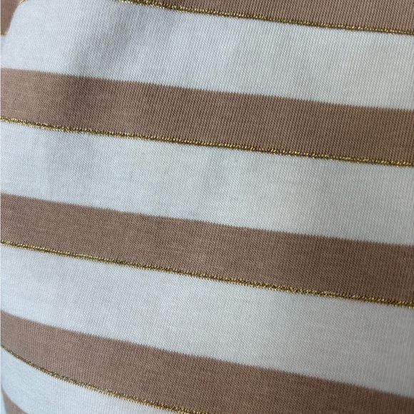 Coldwater Creek Women's Long Sleeve Striped Tan Cream Metallic Stripe Top Size L - Picture 8 of 13